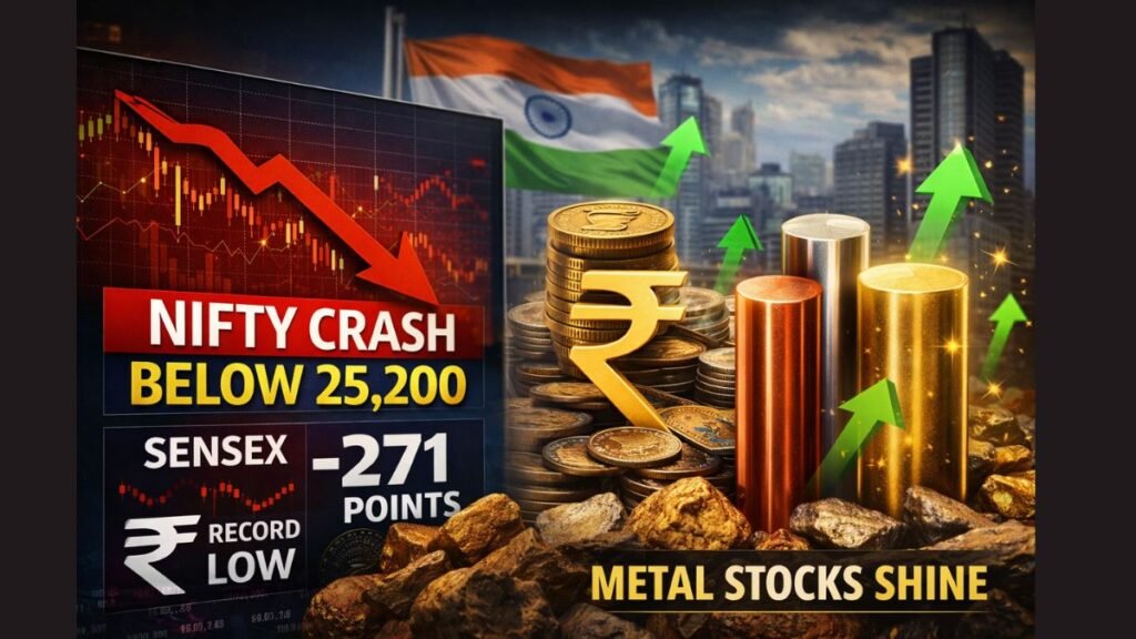 Nifty Crashes Below 25,200 Sensex Falls 271 Points as Rupee Hits Record Low, Metal Stocks Shine
